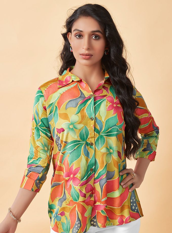 Multicolor Floral Foil Printed Muslin Top